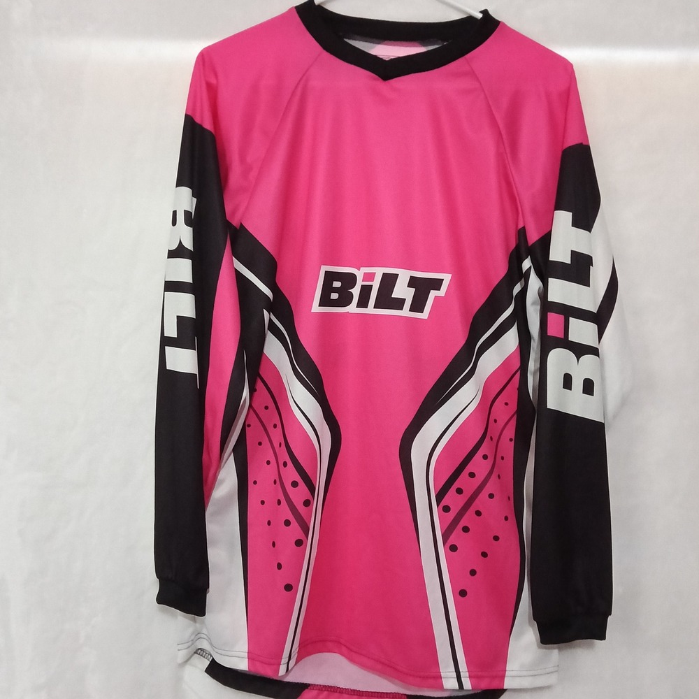 BILT Motocross Jersey Pink Black White Long Sleeve Dirt Bike ATV Riding Shirt M
